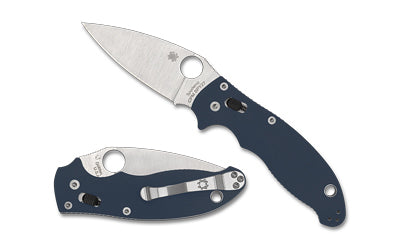 Spyderco Manix 2, Folding Knife, 3.37" Drop Point Blade, CPM SPY27 Blade, 8" Overall Length, Ball Bearing Lock, Satin Finish, Silver Blade, Blue G-10 Handle C101GPCBL2