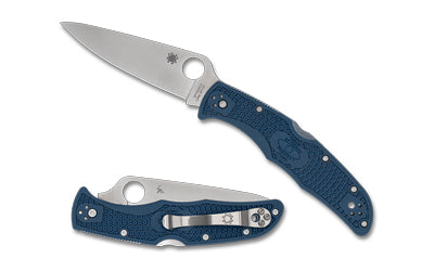 Spyderco Endura 4 Lightweight, Folding Knife, 3.8" Drop Point Blade, 8.7" Overall Length, CPM SPY27 Blade Steel, Plain Edge, Satin Finish, Silver, Cobalt Blue FRN Handle, Back Lock C10PCBL