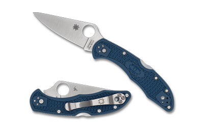 Spyderco Delica 4, Folding Knife, 2.9" Drop Point Blade, 7.11" Overall Length, CPM SPY27 Blade Steel, Plain Edge, Satin Finish, Silver, Cobalt Blue FRN Handle, Back Lock C11PCBL