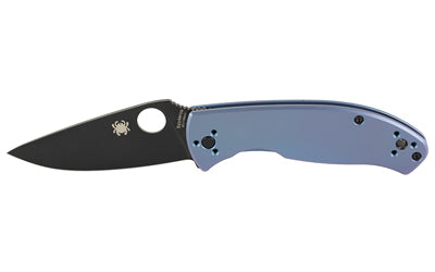 Spyderco Tenacious, Folding Knife, 3.35" Drop Point Blade,  8Cr13MoV Blade Steel, 7.74" Overall Length, R.I.L. Lock, Black Oxide Finish, Black Blade, Blue Titanium Handle C122TIBLBKP