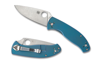 Spyderco Tenacious, Folding Knife, 3.35" Drop Point Blade,  8Cr13MoV Blade Steel, 7.74" Overall Length, R.I.L. Lock, Satin Finish, Silver Blade, Blue Titanium Handle C122TIBLP