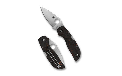 Spyderco Chaparral, Folding Knife, 2.8" Drop Point Blade, 6.4" Overall Length, CTS XHP Blade Steel, Plain Edge, Satin Finish, Silver, Red Fatcarbon Carbon Fiber Grips, Back Lock C152CFRDP