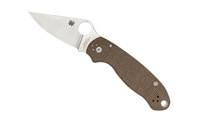 Spyderco Para 3, Folding Knife, Plain Edge, Brown Canvas Micarta Handle, Satin Finish, Silver, 2.92" Blade Length, CPM CRU-WEAR Steel C223MPCW