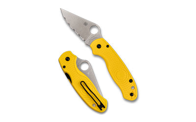 Spyderco Para 3 Salt, Folding Knife, 2.93" Clip Point Blade, CPM Magnacut, Compression Lock, SpyderEdge Serrations, Satin Finish, Silver Blade, Yellow FRN Handle C223SYL