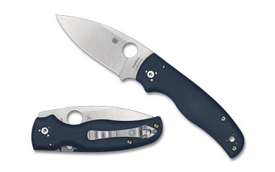 Spyderco Shaman, Folding Knife, 3.58" Drop Point Blade, CPM SPY27 Blade Steel, 8.31" Overall Length, Compression Lock, Satin Finish, Silver, Blue G-10 Handle C229GPCBL