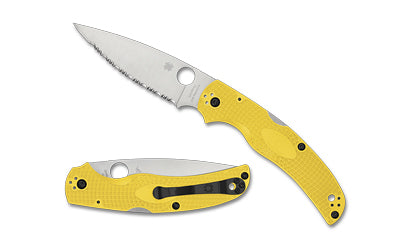 Spyderco Native Chief Lightweight Salt, Folding Knife, SpyderEdge Serrated Blade, Yellow FRN Handle, Satin Finish, Silver, 4.02" Blade Length, CPM Magnacut Steel C244SYL
