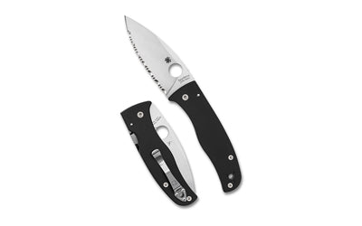 Spyderco Bodacious, Folding Knife, SpyderEdge Serrated Blade, Black G-10 Handle, Satin Finish, Silver, 3.66" Blade Length, CPM-S30V Steel C263GS