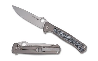 Spyderco Slym, Folding Knife, 3.42" Drop Point Blade, 7.84" Overall Length, M390 Blade Steel, Plain Edge, Stonewash Finish, Silver, Gray Titanium Handle, Reeve Integral Lock C271TIP