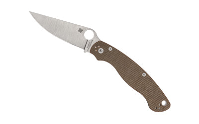 Spyderco Military 2, Folding Knife, Plain Edge, Brown Micarta Handle, 4" Blade, Satin Finish, CPM CRU-WEAR Tool Steel C36MPCW2