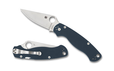 Spyderco Para Military 2, Folding Knife, Plain Edge, Cobalt Blue G10 Handle, Satin Finish, Silver, 3.45" Blade, CPM SPY27 Steel C81GPCBL2