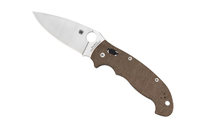 Spyderco Manix 2 XL, Folding Knife, Plain Edge, Brown Canvas Micarta Handle, Satin Finish, Silver, 3.85" Blade, CPM CRU-WEAR Steel C95MPCW2