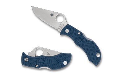Spyderco Manbug, Folding Knife, 1.96" Clip Point Blade, 4.46" Overall Length, CPM SPY27 Blade Steel, Plain Edge, Satin Finish, Silver, Cobalt Blue FRN Handle, Back Lock MPCBL