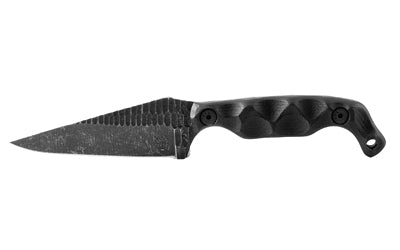 Stroup Knives BRAVO 5, Fixed Blade Knife, 3.5" Clip Point Blade, 1095 High Carbon Steel, 7.75" Overall Length, Acid Etched Finish, Black, G10 Handle, Includes Sheath B5-B-G10
