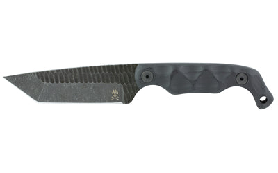 Stroup Knives BRAVO 5, Fixed Blade Knife, 3.5" Tanto Blade, 1095 High Carbon Steel, 7.75" Overall Length, Acid Etched Finish, Black, G10 Handle, Includes Sheath B5T-B-G10
