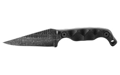 Stroup Knives Mini, Fixed Blade Knife, 3" Clip Point Blade, 1095 High Carbon Steel, 6.75" Overall Length, Acid Etched Finish, Black, G10 Handle, Includes Sheath MINI-B-G10