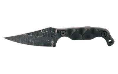 Stroup Knives Mini 1, Fixed Blade Knife, 3" Clip Point Blade, 1095 High Carbon Steel, 6.75" Overall Length, Acid Etched Finish, Black, G10 Handle, Includes Sheath MINI1-B-G10