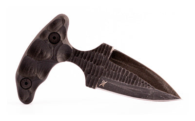 Stroup Knives SD1, Fixed Blade Knife, 2" Push Dagger Blade, 1095 High Carbon Steel, 5" Overall Length, Acid Etched Finish, Black, G10 Handle, Includes Sheath SD1-B-G10