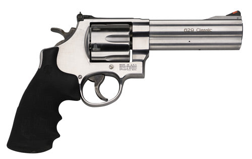 Smith & Wesson 163636 Model 629 Classic 44 Rem Mag or 44 S&W Spl Stainless Steel 5" Barrel & 6rd Cylinder, Satin Stainless Steel N-Frame, Red Ramp Front/White Outline Rear Sights