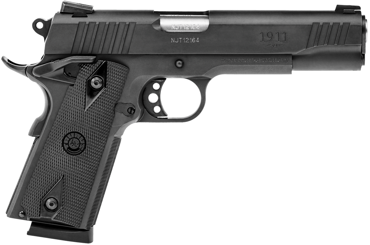 Taurus 1-191101FS 1911 Full Size 45 ACP 8+1 5" Matte Stainless Steel Barrel, Matte Black Serrated Steel Slide & Frame, Black Checkered Polymer Grip, Right Hand