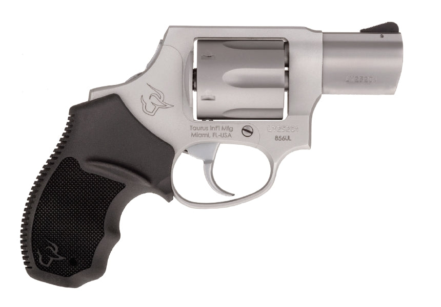 Taurus 2856029ULCH 856 Ultra-Lite 38 Special +P 6 Shot 2" Barrel, Overall Matte Finish Stainless Steel, Concealed Hammer Frame, Finger Grooved Black Rubber Grip