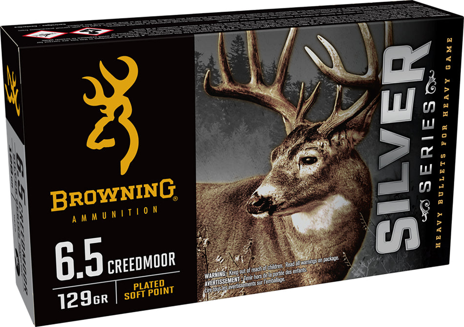 Browning B192600651 Silver Plated Soft Point 129 Grain 6.5mm Creedmoor 2277 ft lbs