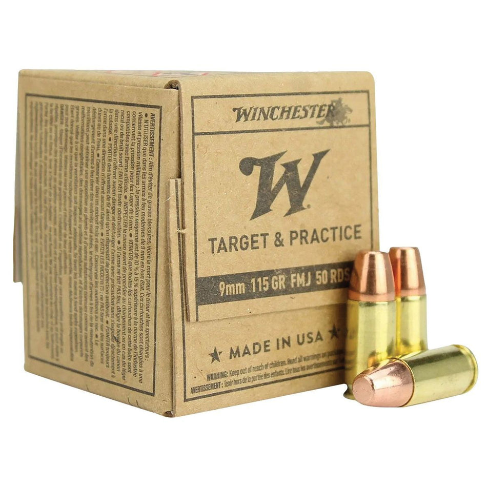 Winchester 9mm Luger / Parabellum Target & Practice Service Grade 115gr FMJ Ammo