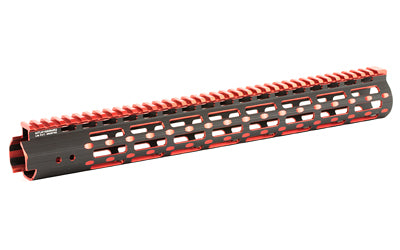 Leapers, Inc. - UTG UTG PRO, M-Lok Super Slim Free Floating Rail, Black/Red 2-Tone, Fits AR-15, 15", Includes One M-Lok Picatinny Rail Section One M-Lok QD Sling Swivel Adaptor and Barrel Nuth Wrench MTU019SSMR2
