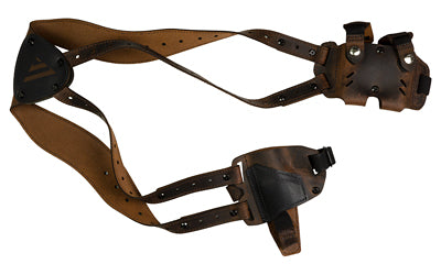 Versacarry Shoulder Holster Deluxe, Fits Beretta Nano, Bersa Thunder, CZ 2075 RAMI, Diamondback DB9, Glock 42/43/48, S&W Shield/Shield Plus and Shield EZ, Springfield XDs, Taurus GX4, Leather and Kydex, Distressed Brown, Right Hand