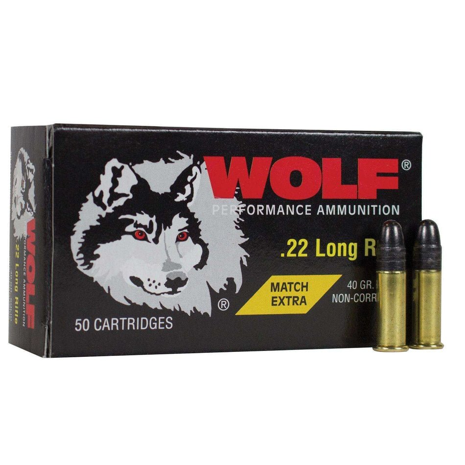 Wolf Match Extra 22 Long Rifle Ammunition 40 Grain Lead Round Nose(LRN)