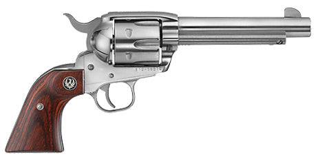 Ruger 5104 Vaquero Medium Frame 45 Colt (Long Colt) 6rd 5.50" High Gloss Stainless Steel Barrel, Cylinder & Frame, Hardwood Grip, Transfer Bar Safety, Exposed Hammer