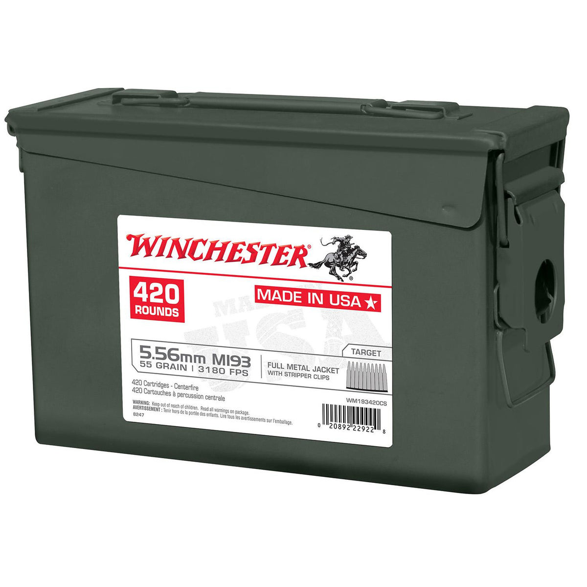 Winchester 5.56x45mm NATO M193 55gr FMJ Ammo - 420 Rounds