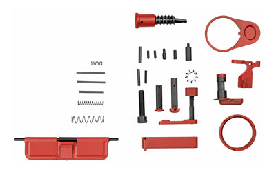 WMD Guns Accent Kit, Red Finish, Includes Ejection Port Cover Door, Forward Assist, Safety Selector, Castle Nut, Receiver End Plate, Bolt Catch, Mag Lever, Mag Button, Pivot Pin, Takedown Pin, Trigger Guard, Buffer Retainer