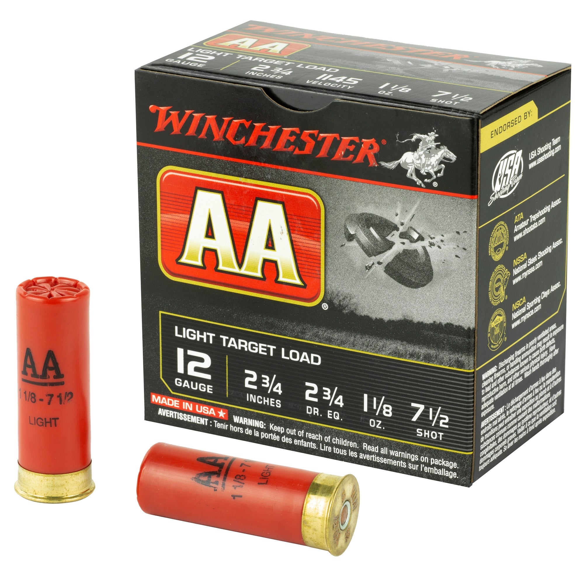 Winchester AA Light Target 12 Gauge 2 3/4" 1 1/8 oz #7.5 Shot