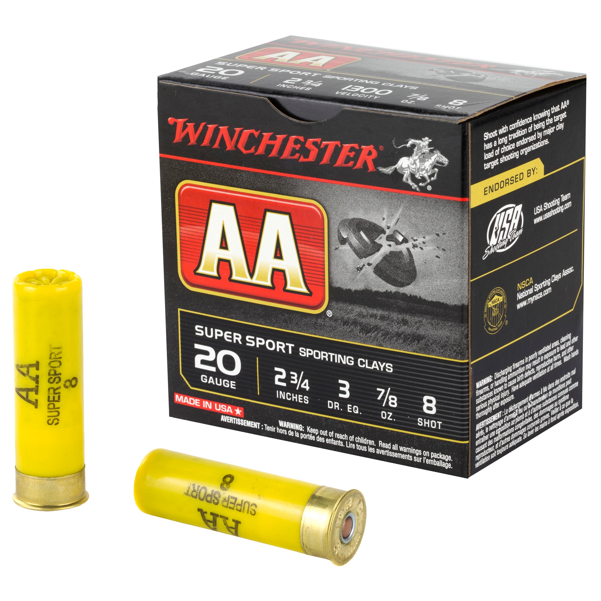 Winchester AA Sporting Clay 20 Gauge 2 3/4" 7/8 oz #8 Shot