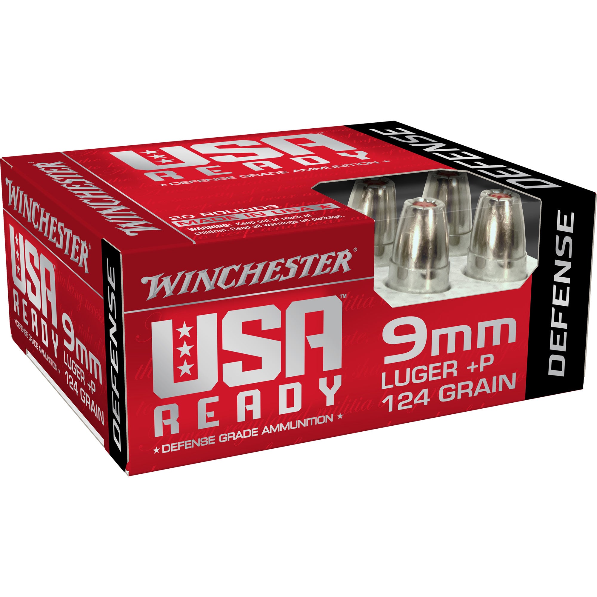Winchester USA Ready Defense Pistol Ammo 9mm 124 gr. Hex-Vent HP 20 rd.