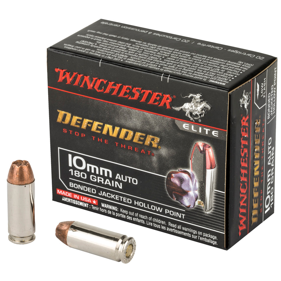 Winchester Defender 10mm Auto 180gr Bonded JHP Ammo