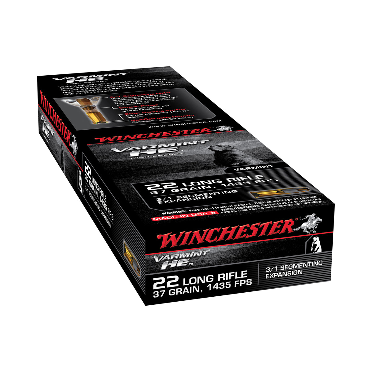 Winchester .22 LR Varmint HE 37gr Lead HP Ammo