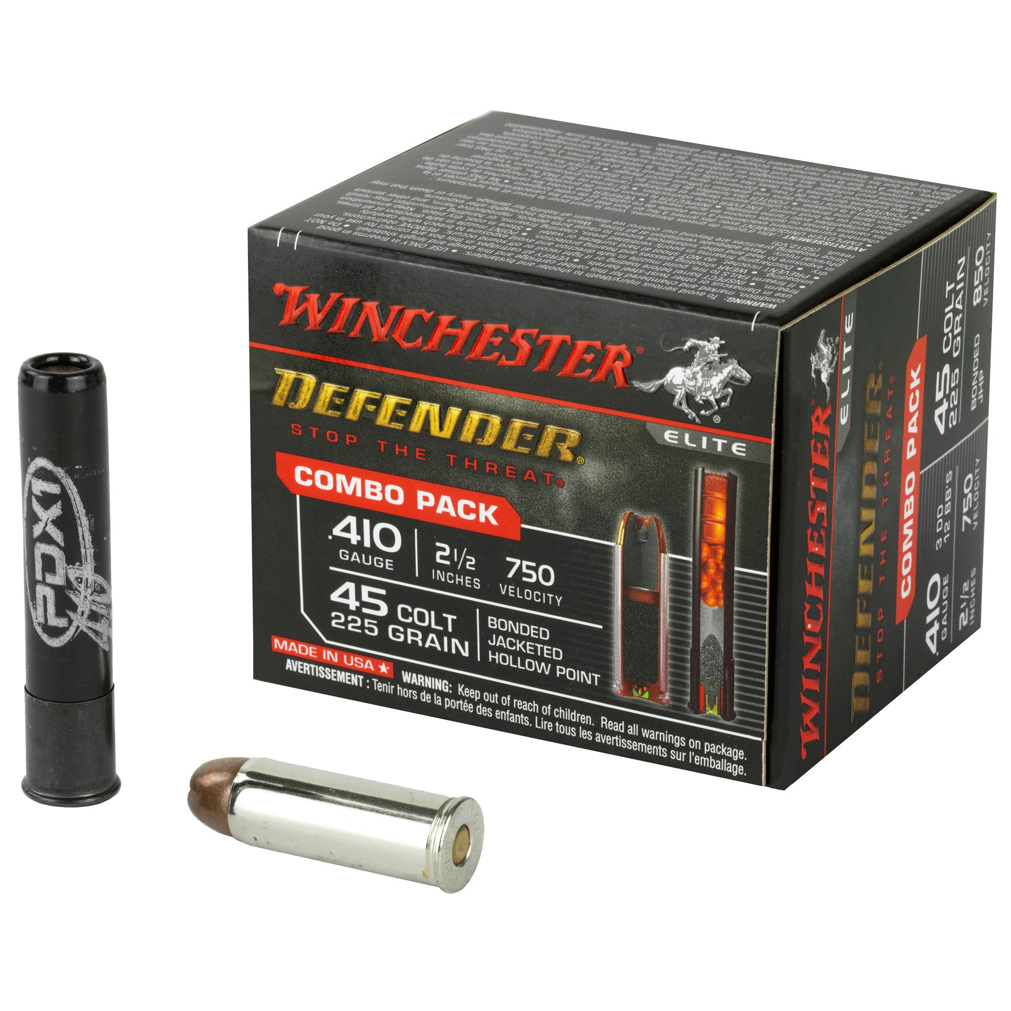 Winchester PDX1 Defender Combo JACKETED HOLLOW POINT / 3 Defense Discs + 12 BBs .410 Bore 2.5 in 1 oz Slug / Buckshot