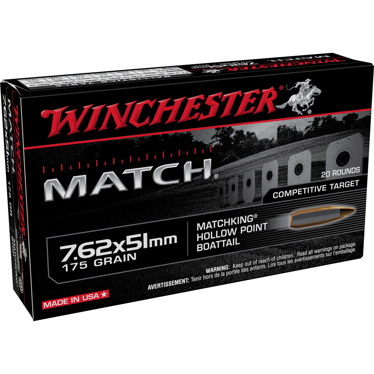 Winchester .308 Win / 7.62x51mm Match 175gr BTHP Ammo