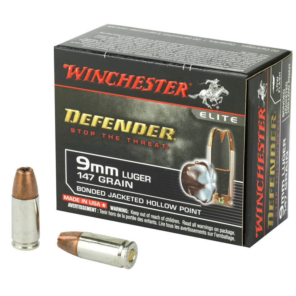 Winchester 9mm Luger Defender 147gr Bonded JHP Ammo