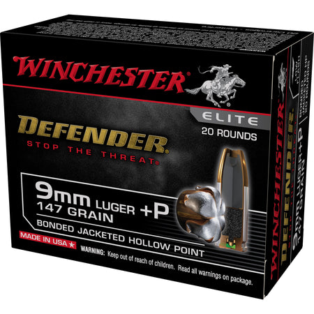 Winchester 9mm Luger Defender Elite 147gr Bonded JHP Ammo