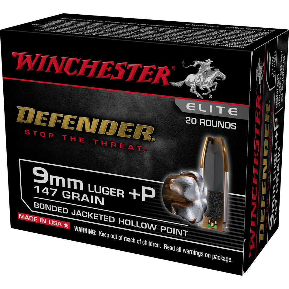 Winchester 9mm Luger Defender Elite 147gr Bonded JHP Ammo
