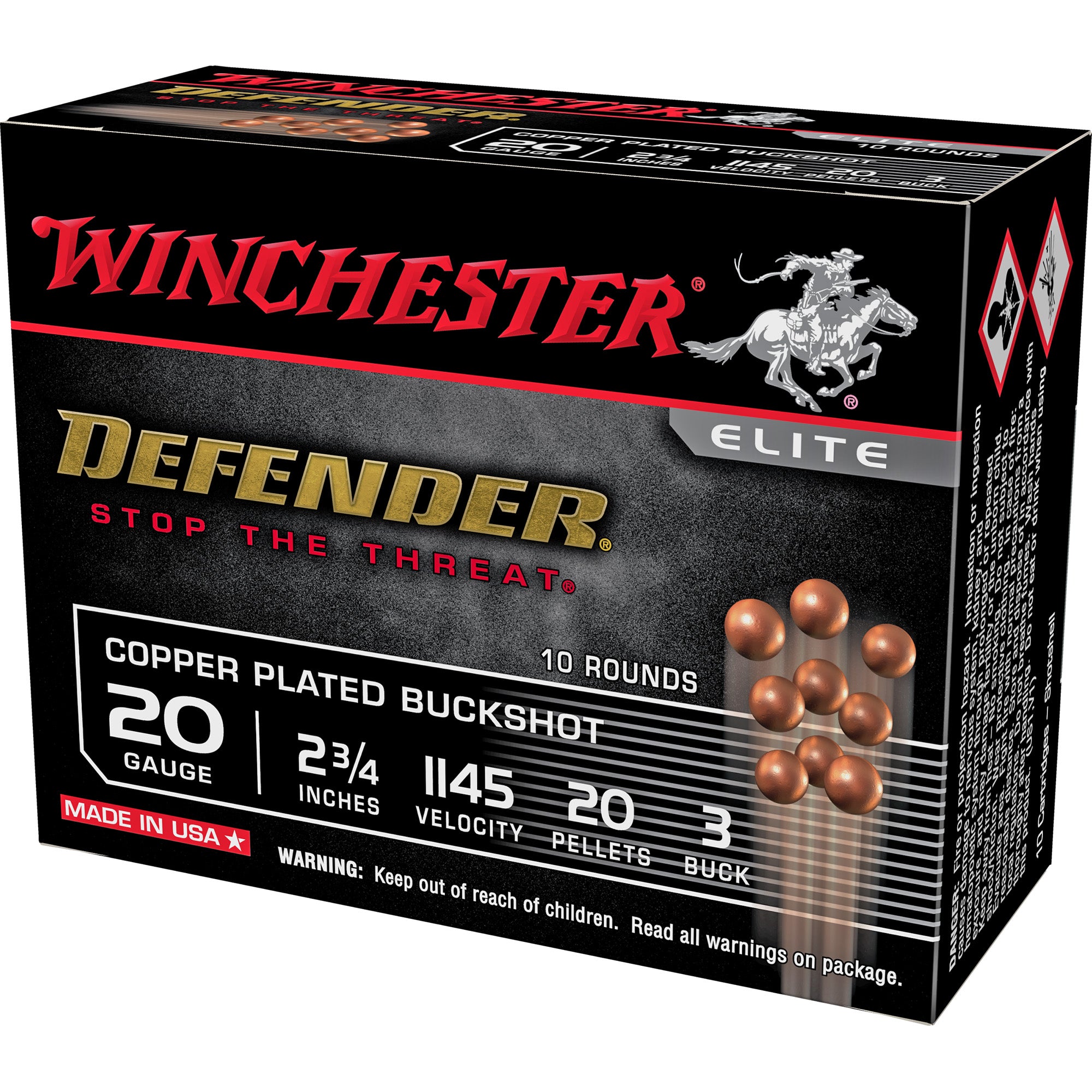 Winchester Defender 20 Pellets 20 Gauge 2.75 in 1-1/8 oz #3 Buck