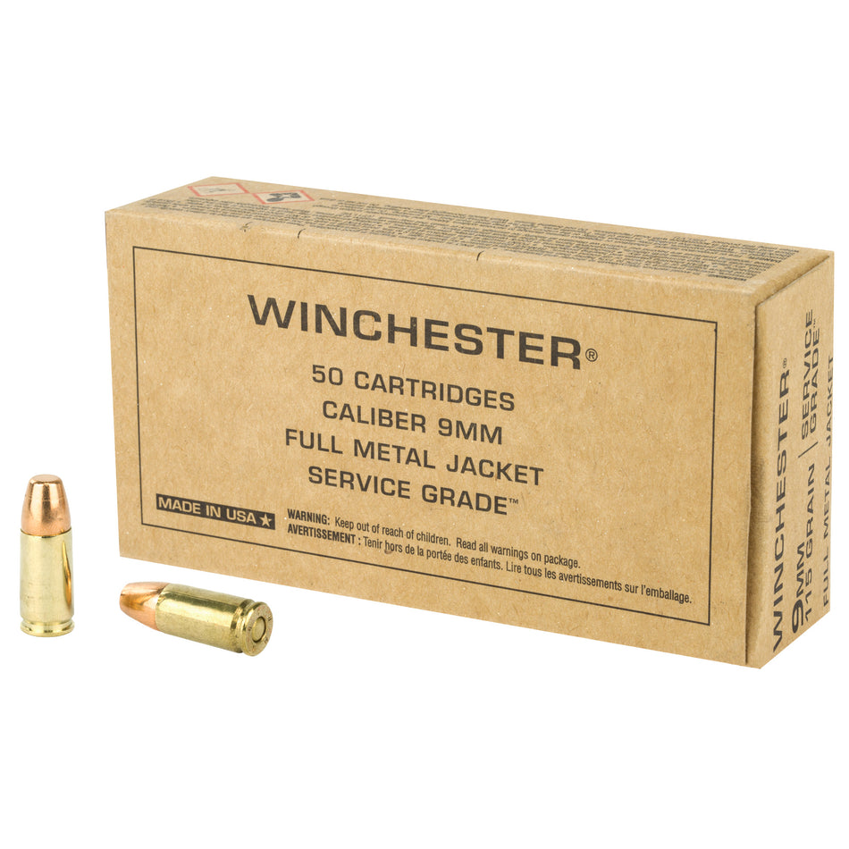 Winchester 9mm Luger Service Grade 115gr FMJ Ammo