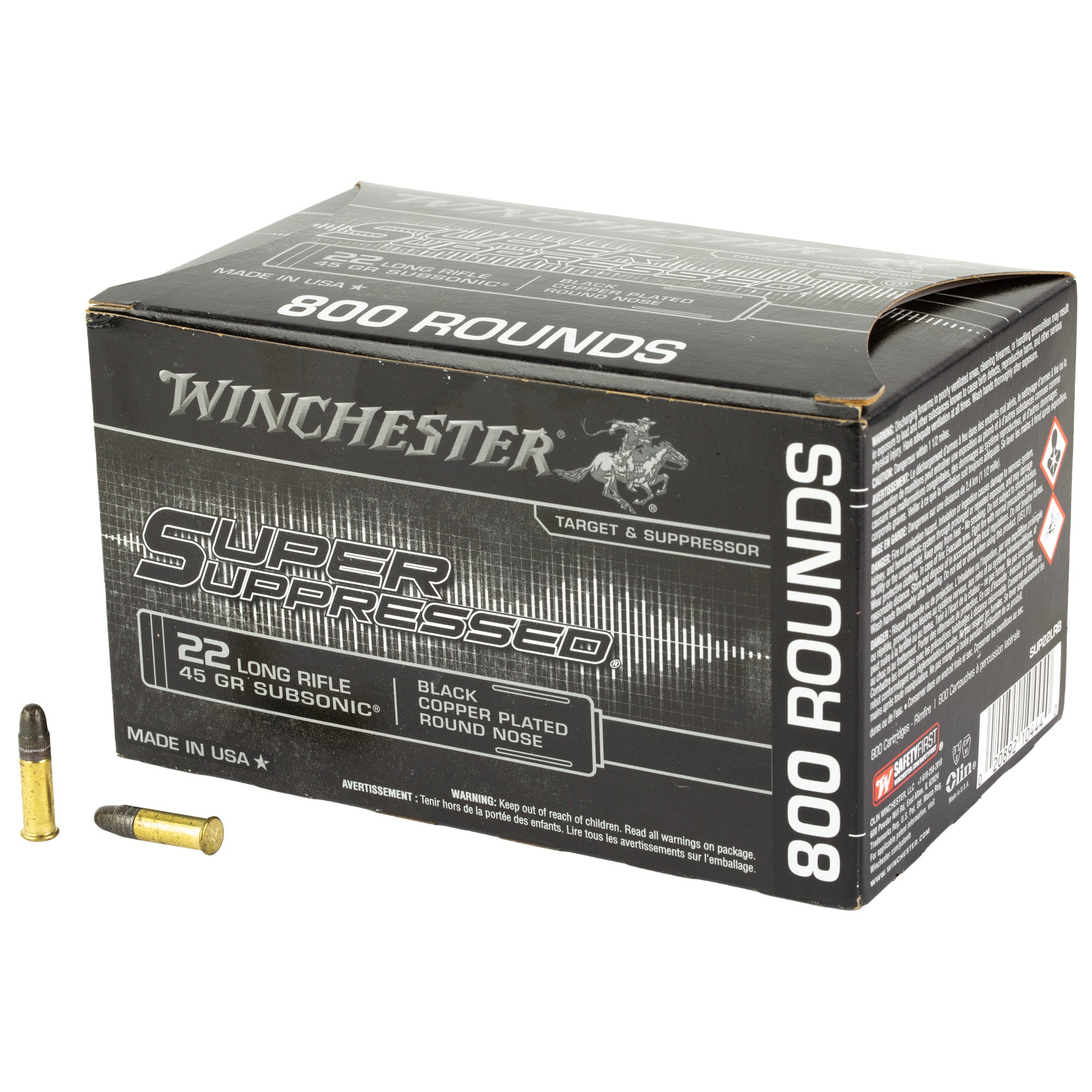 Winchester .22 LR Super Suppressed 45gr Black CPRN Ammo - 800 Rounds