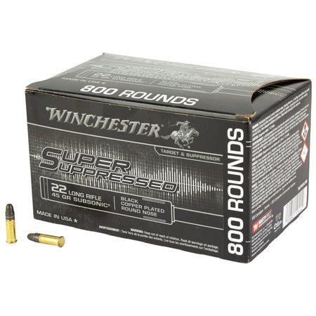 Winchester .22 LR Super Suppressed 45gr Black CPRN Ammo - 800 Rounds