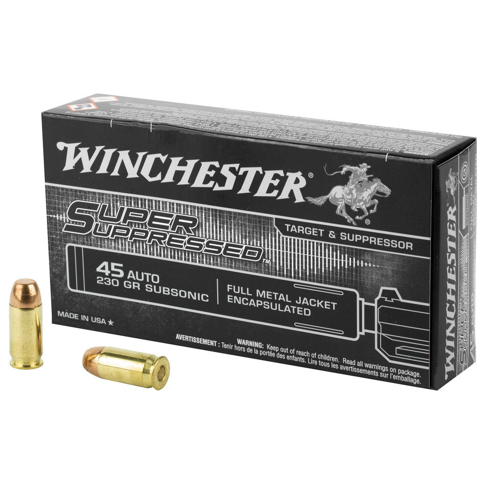 Winchester SUP45 Super Suppressed Encapsulated Full Metal Jacket 230 Grain .45 ACP/Auto 850 fps