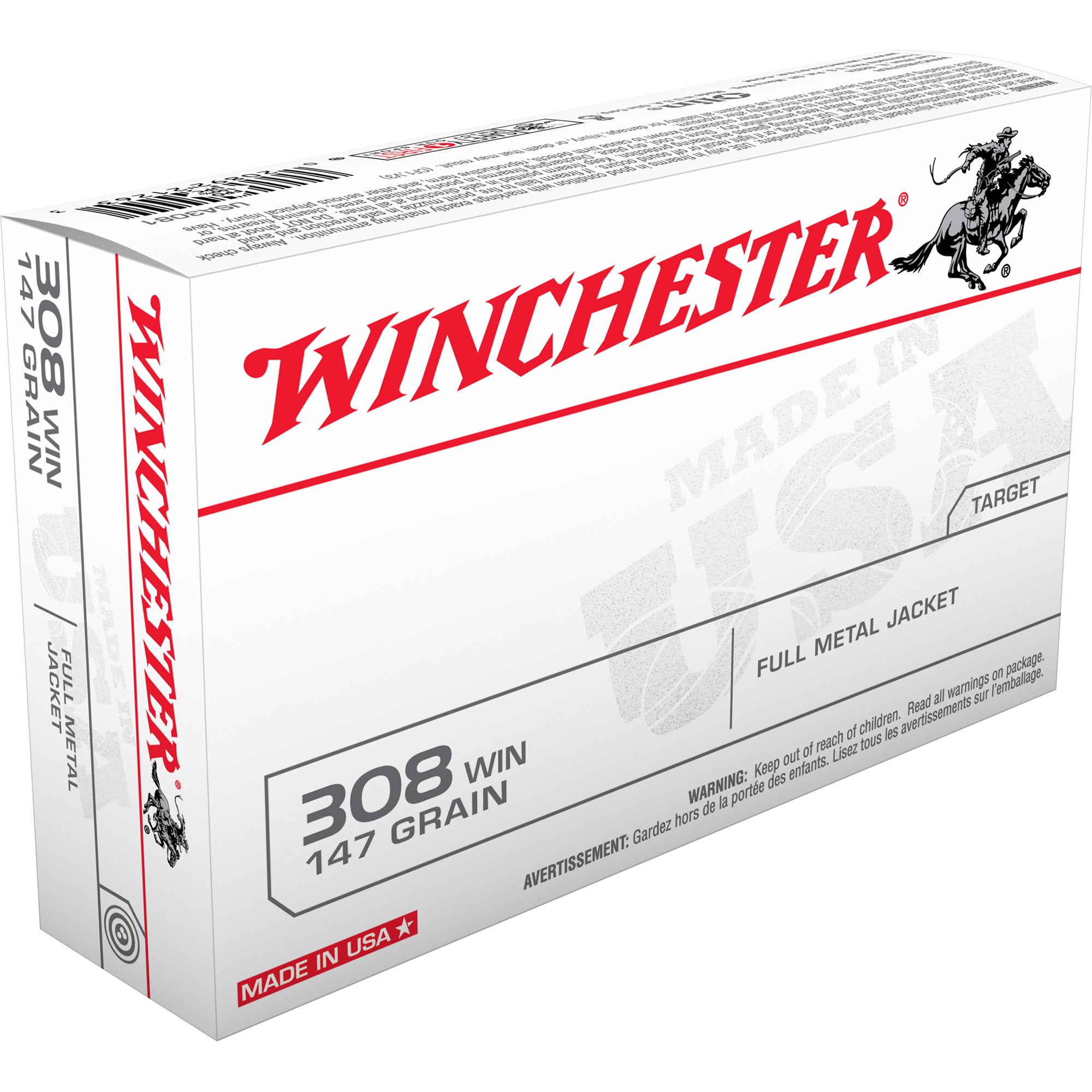 Winchester USA Rifle Ammo 308 Win. 147 gr. FMJBT 20 rd.