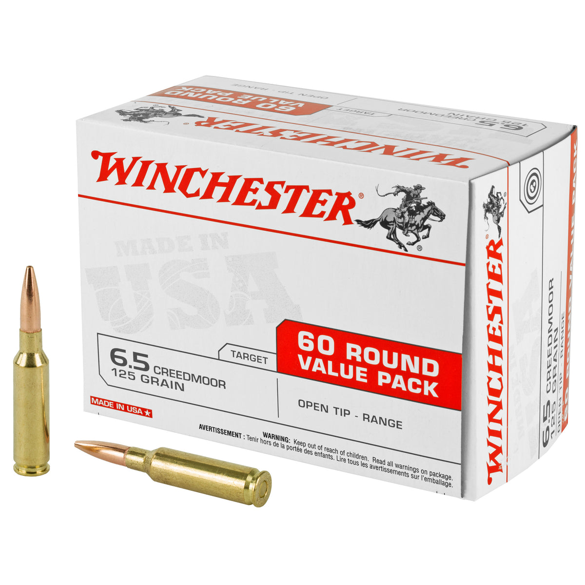 Winchester 6.5 Creedmoor 125gr Open Tip Range Ammo - 60 Rounds