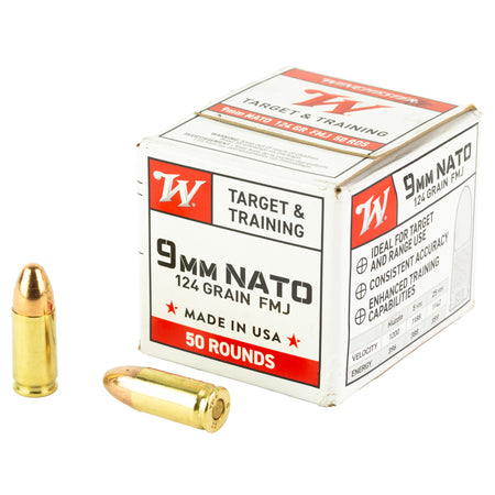 Winchester 9mm Luger / Parabellum USA WHITE BOX Target & Training 124gr FMJ Ammo